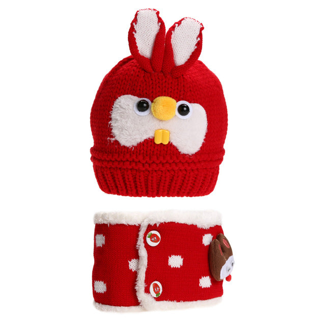 Baby Winter Hat Cartoon Rabbit Ears Hats For Girls Boys Baby Beanie Caps Earflap Hat and Scarf Set Winter Children's Hats