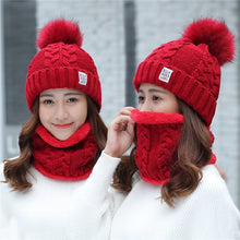Load image into Gallery viewer, Pom poms ball Knitted hat &amp; scarf hat set