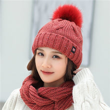 Load image into Gallery viewer, Pom poms ball Knitted hat &amp; scarf hat set