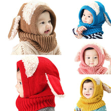Load image into Gallery viewer, Cute Cartoon Baby Hat Winter Hats For Girls Kids Rabbit Long Ear Soft Crochet Baby Cap Hooded Hat Scarf Set for Children