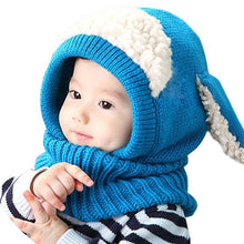 Load image into Gallery viewer, Cute Cartoon Baby Hat Winter Hats For Girls Kids Rabbit Long Ear Soft Crochet Baby Cap Hooded Hat Scarf Set for Children