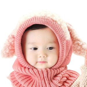 Cute Cartoon Baby Hat Winter Hats For Girls Kids Rabbit Long Ear Soft Crochet Baby Cap Hooded Hat Scarf Set for Children